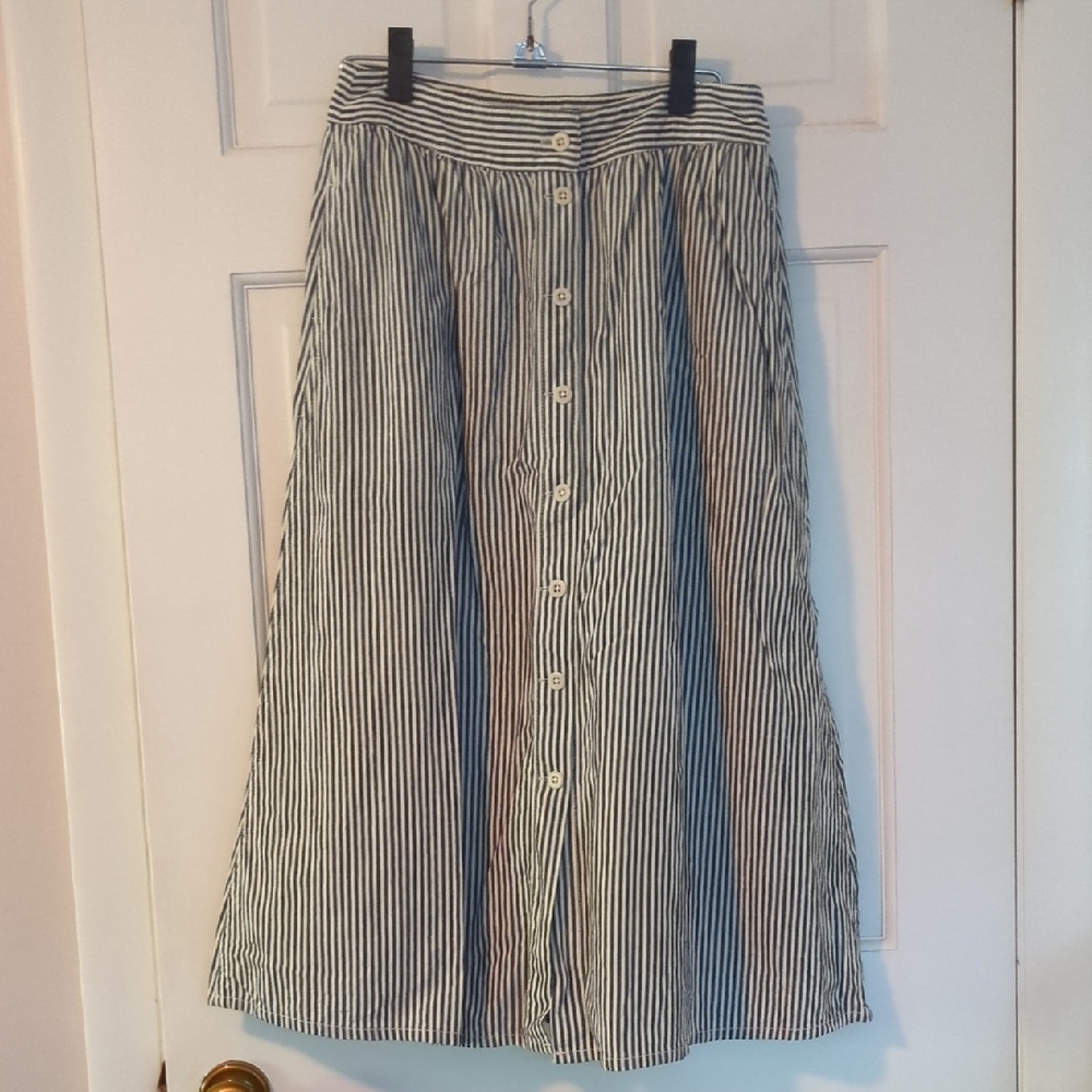 Madewell Palisade Midi Striped Button-Front Skirt Size 4 - Picture 3 of 6